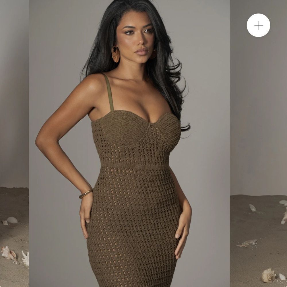 JLUXLABEL Brown Crochet Maxi Dress